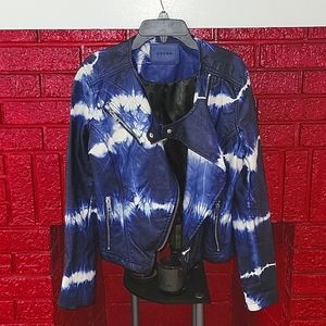 Blank NYC Vegan Leather Jacket, Tie-dye Blue and White, Size S